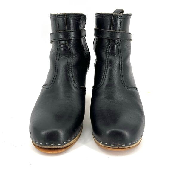 Hasbeens Swedish Black‎ Leather Women's Wooden Heeled Ankle Boot Buckle 40 - 9.5 - Picture 2 of 9
